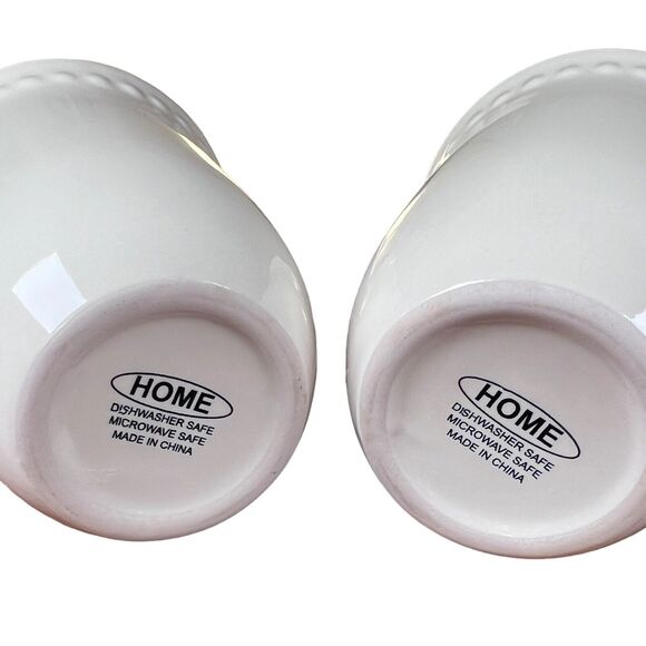 Coffee Mugs Set of 2 Unique Beaded Rim White Stoneware Cups 12 oz Casual Dining - Picture 6 of 6